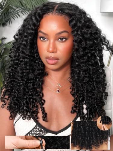 Image of Bye Bye Knots Curly Human Hair Wig with Finger Coil Ends 18inch | 7x5 HD Pre Cut Lace Pre Bleached Invisible Knots 150% Density Put On and Go Glueless Curly Wigs for Beginner