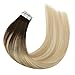 Moresoo Tape in Hair Extensions Real Human Hair Ombre Tape in Extensions Balayage Brown to Caramel Blonde Mix with Blonde Human Hair Glue in Real Hair Extensions 18 Inch #2/27/613 20pcs 50g