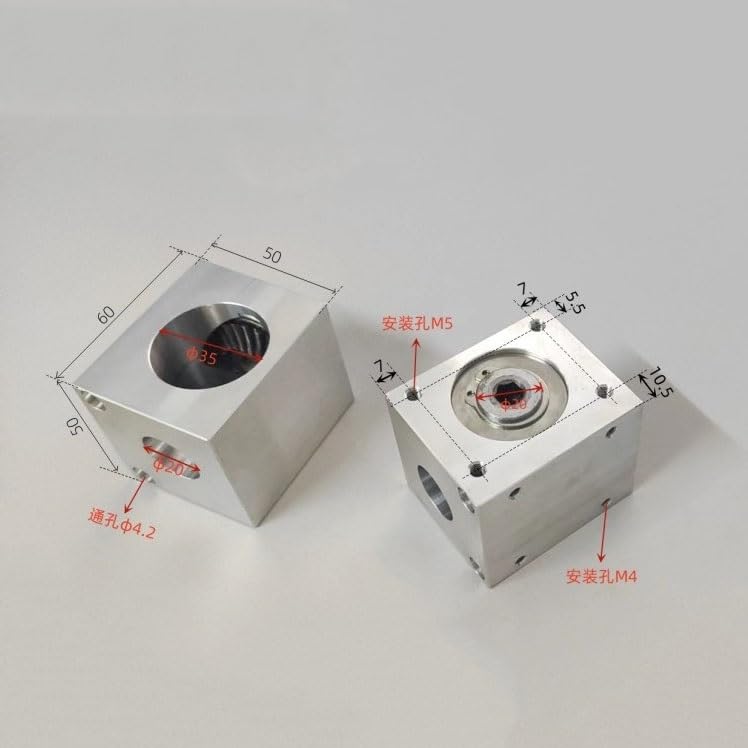 90° Kegelradgetriebe 1:1, 3-Wellen 8x17mm, 1 Modul 20 Zähne – Alugehäuse, 45 Stahl, Für DIY-Winkelantrieb