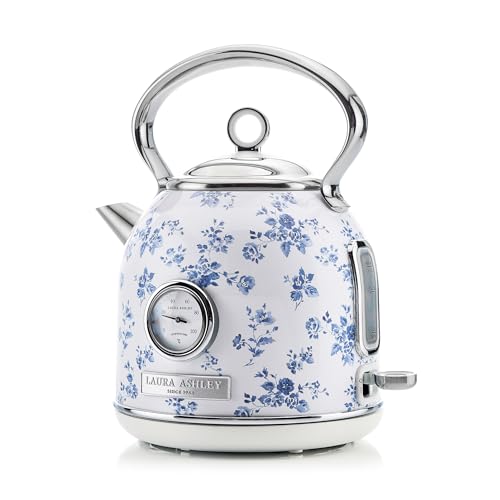 Laura Ashley China Rose 1.7 Litre Stainless Steel Electric Kettle - 3KW Kettles Electric Fast Boil Quiet - Pyramid, Retro Kettle Cordless with 360 Degree Base, Overheating & Boil Dry Protection