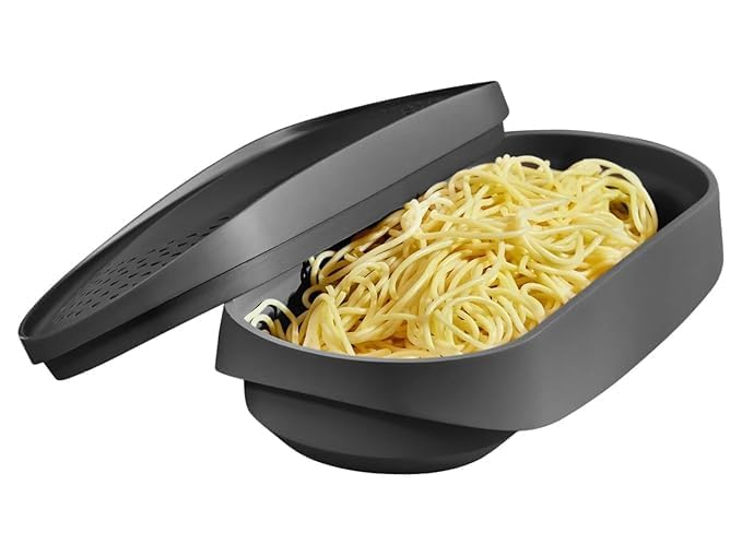 Microwave Safe Noodles & Pasta Cooker, Quick Cooking Pot with Strainer Lid, Non-Stick Heat-Resistant BPA-Free Container for Spaghetti, Macaroni, Ramen