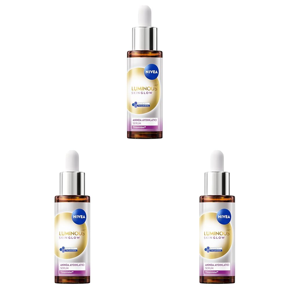 NIVEA Luminous630 Skin Glow Anında Aydınlatıcı Serum, 30 ml, Eşit Cilt Tonu,Nemlendirme,Leke Karşıtı Thiamidol,Niasinamid,Aloe Vera (3 paketi)