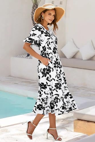 Image of STYLEWORD Womens Summer Casual Short Sleeve Flowy Midi Beach Dress