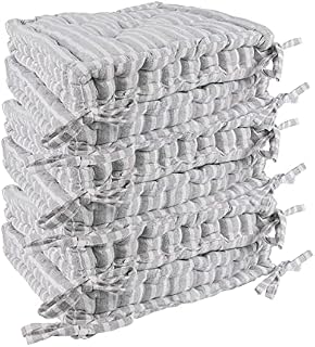 Nicola Spring Dining Chair Cushion Seat Pad Square Padded French Mattress - Grey Stripe - Pack of 6