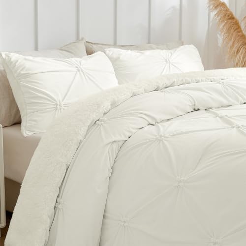 Image of BEDELITE Fluffy Sherpa Twin Comforter Set,Pintuck-Cream