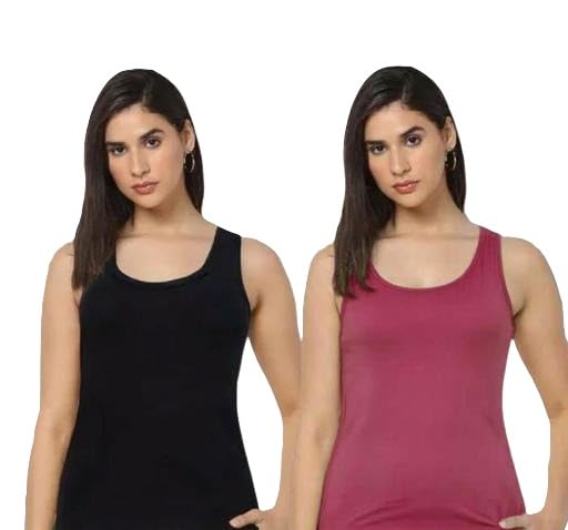 Women Cotton Tank Top Combo Pack of 2 Soft Sleeveless Tops Breathable Inner Vest for Gym, Casual & Layering-image-19