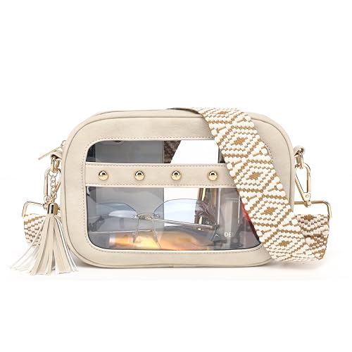 LOXOMU Clear Stadium Bag for Women - Small Crossbody Purse with Guitar Strap, Stadium Event Bag