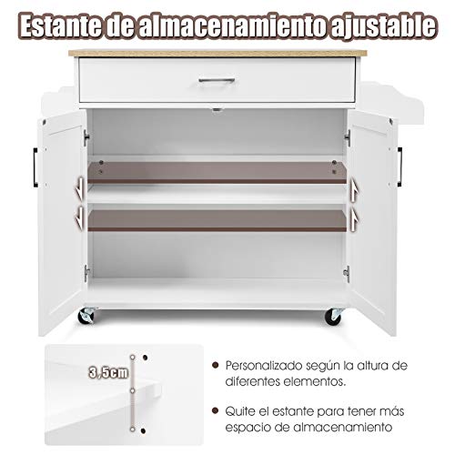 COSTWAY Carrito de Cocina Carro de Servicio Comedor con Ruedas,Toallero,Cajón, Puerta y Estantes Gabinete Mueble de Cocina (Blanco) - imagen 5