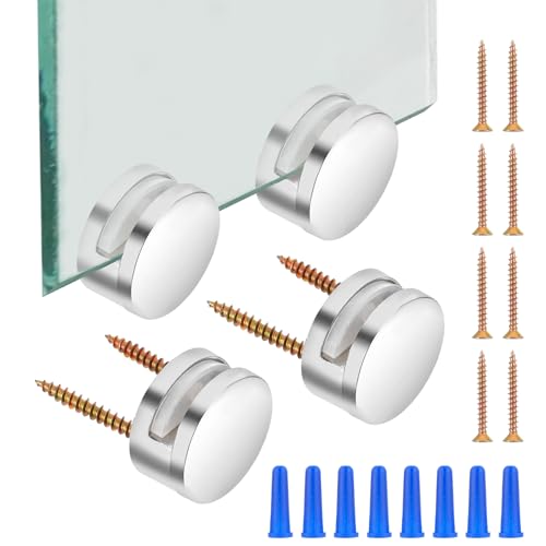 Image of 4Pack Frameless Mirror Mounting Hardware Mirror Glass Clips Mirror Glass Hanging Bracket Mirror Wall Holder Clips Dual-Screw Fixing Mirror Mounting Kit Glass Mounting Round Clips with Screws & Anchors