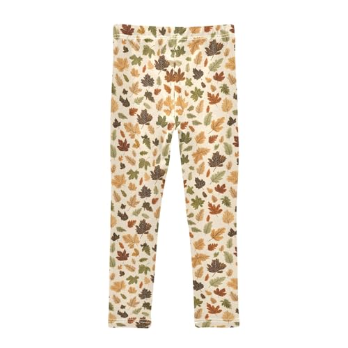 Girls' Athletic Leggings Ankle Length Yoga Dance Pants Kids Teen 4T Retro Maple Leaf2