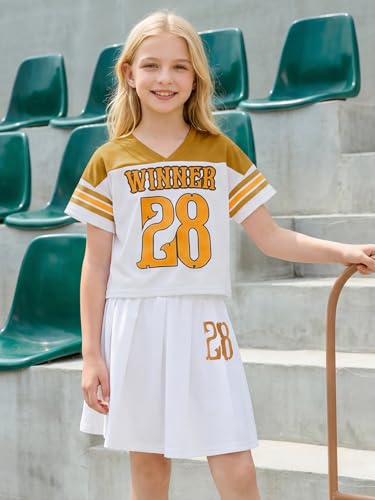 Image of PureChapter Tween Girls 2 Piece Outfits Short Sleeve Tops and Pleated Skirt Set, Cute Pleated Skirt for Girls Size 7-14