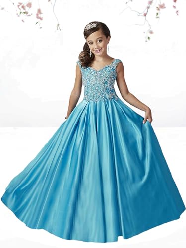 Girls A line Off The Shoulder Pageant Dresses with Pockets Rhinestone Princess Birthday Party Formal Prom Gowns3