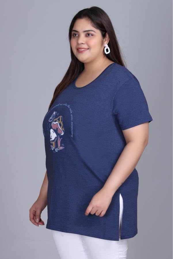 Image of In Love Women's Plus Size Longline T-Shirt with Side Pocket, 3 /4 Sleeve, Crew Neck