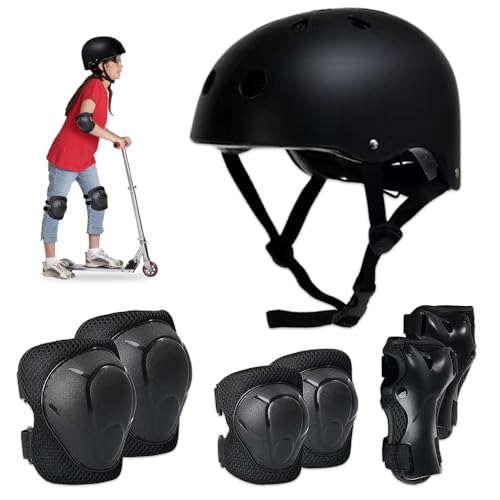 Udbrud Schonerset Kinder Protektoren Gear Set, Knieschoner Kinder 7 in 1 Set stoß- und schlagfester für Skateboard, Longboard, Stunt Scooter, Fahrrad, Rollschuhe (Schwarz)