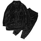 [ステイランド] フリース上下セット ふわふわあったか メンズ (L, ブラック)