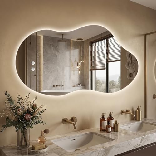Image of Irregular Bathroom Wall Mirror 24x40 Inch Asymmetrical Mirror