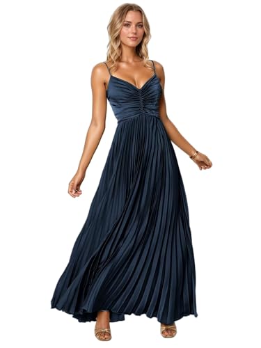 Spaghetti Straps Bridesmaid Dresses for Women Long 2025 Pleated V Neck Prom Dress A Line Formal Evening Party Gowns