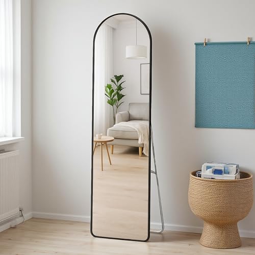 Image of Art Street Cheval Mirror 4.5 Feet Arch Mirror for Bedroom | Full Length Dressing Mirror Aluminum Frame with Stand for Living Room, Dressing Room (Black, 37x147 CM)