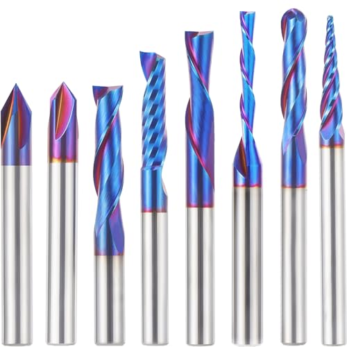 HQMaster CNC Router Bits 1/4 Inch Shank Carving Bit Set for Wood Detail Profile V Groove Engraving Solid Carbide CNC Router Bit Collection