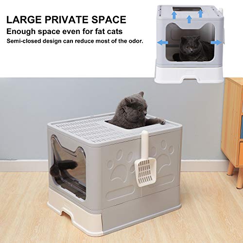 Arenero plegable grande para gatos con tapa y pala miniatura 3