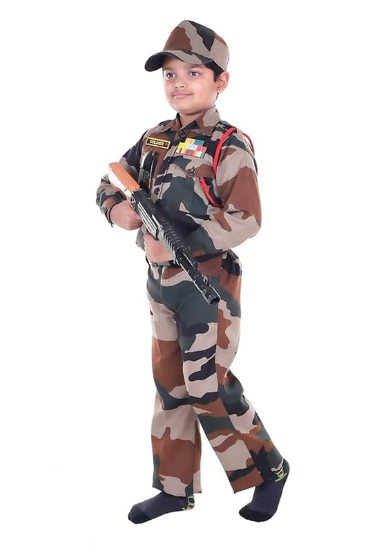 Image of Army Dress for Kids | Indian Military Soldier Fancy Dress Costume | Polyester Fabric | Army Uniform for Boys & Girls | School Fancy Dress, Role Play, Independence Day & Republic Day