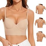 Low Back Bras for Women, Seamless Underwire Invisible Backless Bras, Multi-Way Convertible Straps Low Cut Bras Halter Bras (US, Cup Band, DD, 34, Nude)
