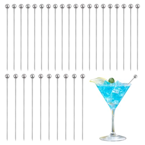 SYEYCW 30 Pièces Cocktail Toothpicks, Pics à Cocktail en Acier Inoxydable, Réutilisable Métal Cure Dents Brochettes, pour Bar, Clubs, Grillades, Sandwichs,...