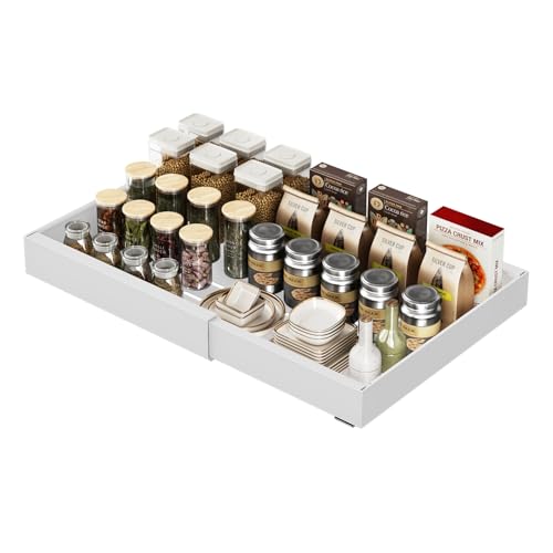 JOUING Cajón Telescópico Cajones Extraíbles Para Armario Acero al Carbono Organizadores Bajo Fregadero No Requiere Taladrar ni Clavar de Cocina, Despensa, Baño (Blanco, 1pieza)