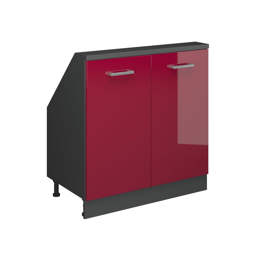 Vicco Kitchen cabinet for sloping roofs Raul, Red high gloss, 80 cm with 2 doors, suitable for sloped walls and flexible kitchen installation โ image 1