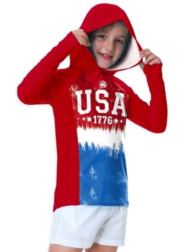 Image of AOBUTE Unisex Kids Long Sleeve Hoodie Rash Guard Boys UPF 50+ Swim Top with Thumb Hole 3-12 Years