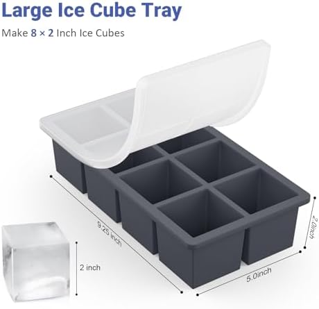 Large Ice Cube Trays for Whiskey: GGOW Big Silicone Ice Cube Trays 2Inch - Huge Square Ice Cubed Tray for Whisky and Cocktail - Thumbnail 4