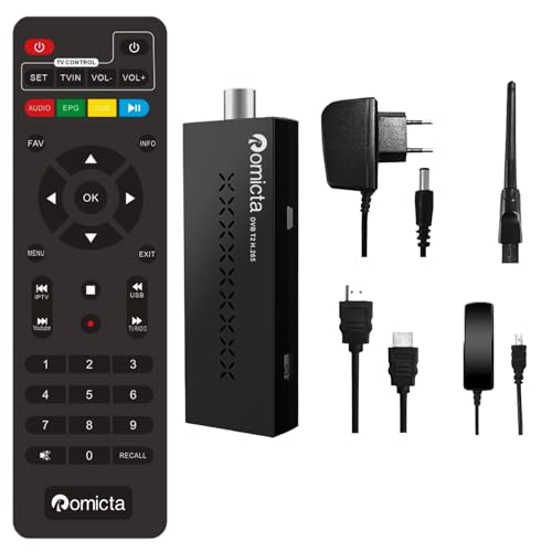 Romicta Décodeur TNT HD avec 1 an d'IP.TV Gratuit, Tuner HDMI HD DVB-T2, résolution 1080P H265 HEVC Principal 10 Bits, Prend en Charge USB, WiFi, PVR, LCN et Youtube