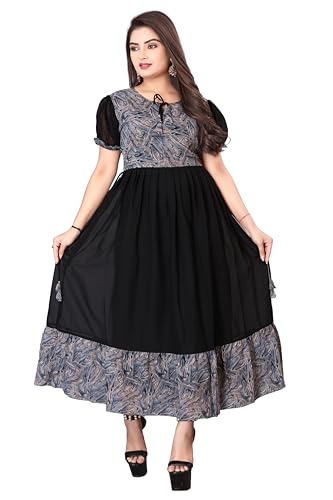 Image of eightone Floral Printed Cotton Frock for Women | Fit and Flare Midi One Piece Dress | Casual Western Dress for Women