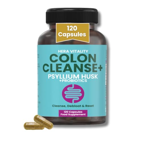 Colon Cleanse with Psyllium Husk & Probiotics – Supports Regularity, Gut Health & Bloating Relief – Gentle Daily Detox Supplement – Vegan – 120 Capsules