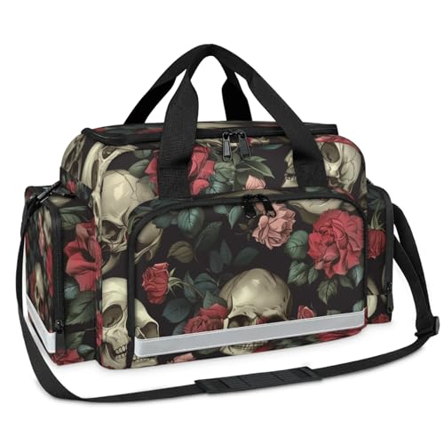 Anti-Scratch Duffle Bag for Travel 25x17.7x11.2 Inch - Waterproof Duffel Bag for Camping Fitness, Durable EMS Gear for First Responders Rose Skull
