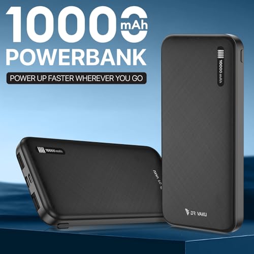 Image of 10000mAh Power Bank Portable Slim Design with Dual USB Output Type-C Micro (Input & Output) Lithium Polymer Battery Compatible with iPhone, Samsung, OnePlus & All Smartphones- Black