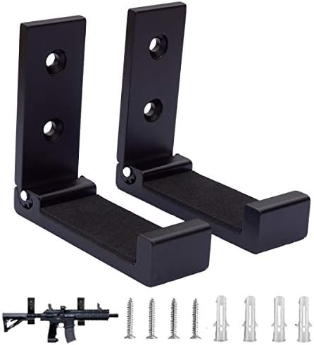 Gun Hooks,Folding Indoor Gun Racks with Padding,Excellent for Hanging or Storing Any Long Gun,Shotgun,Rifle,Sword and Bow,Sturdy Gun Wall Mount Black 2PCS