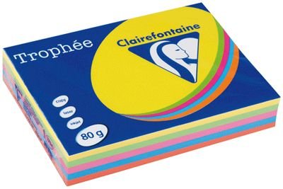 Clairefontaine Trophée papier do drukowania 5 x 100 arkuszy 80 g A3 intensywnych kolorów słońce miętowy kardynał niebieski i fuksja