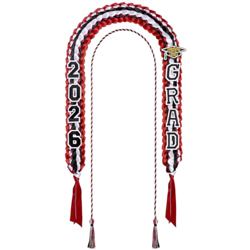 Image of Yigney Graduation Lei Set Class of 2026 Grad Ribbon Leis with Honor Cord Double Braided Graduate Leis for Men Women Red Black White