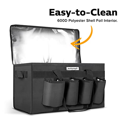 Homemell Large Insulated Delivery Bag Plus Drink Holder. Pizza Bag. Reusable Grocery Bags. Hot And Cold Bag. Black Collapsible Cooler, Thermal Bag For Travel And Food Transport. Professional Food Delivery Bag And Catering Bag For Food Deliveries #TOP4