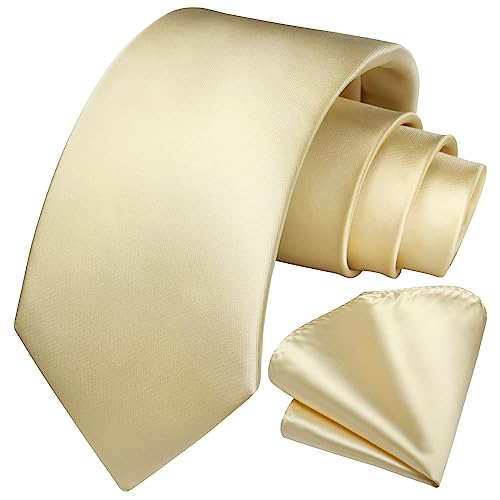 Image of HISDERN Mens Solid Color Ties Formal Satin Necktie and Pocket Square Set Classic Wedding Business Tie & Handkerchief