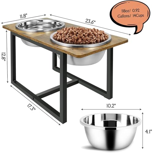 Elevated Dog Bowls for Large Dogs, Raised Dog Bowl Stand with Two X-Large Stainless Steel Bowls for Dogs, 3.5L Capacity, Rustic Brown - Image 3