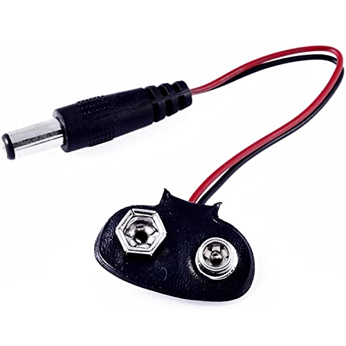 CABLEPELADO Cable Adaptador de bateria Arduino DC 9V | Cable de alimentación a presión de batería de 9V | Conector Tipo T | Conector DC 5,5x2,1mm | Apto para Arduino Uno R3 | 15 cm