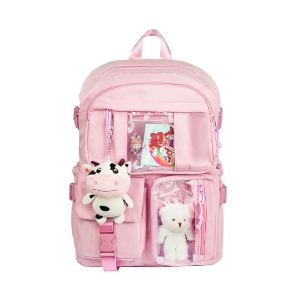Kawaii-Backpack-for-Girls-Cute-Aesthetic-Backpack-with-Pin-Accessories-Plush-Pendant-for-School-Girl-Bookbag-Pink-2 Thanps Kawaii Backpack for Girls, Cute Aesthetic Backpack with Pin Accessories Plush Pendant for School Girl Bookbag (Pink-2)