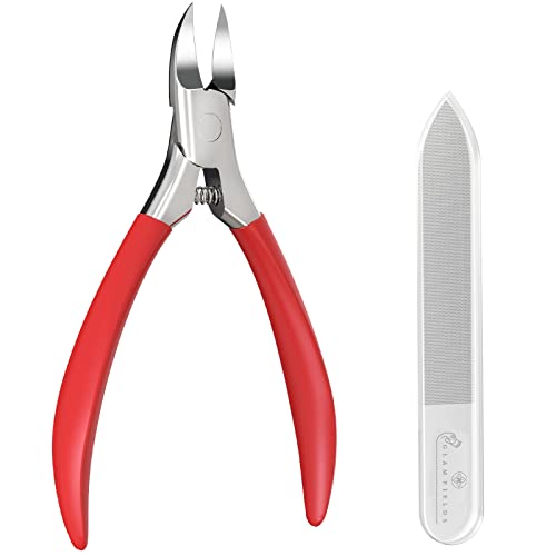 Toe Nail Clippers for Adult, GLAMFIELDS Large Heavy Duty Podiatrist Toenail Clippers for Thick Nails/Ingrown Nails, Ideal household Ingrown Toenail Tool for Seniors/Men/Women (Red）