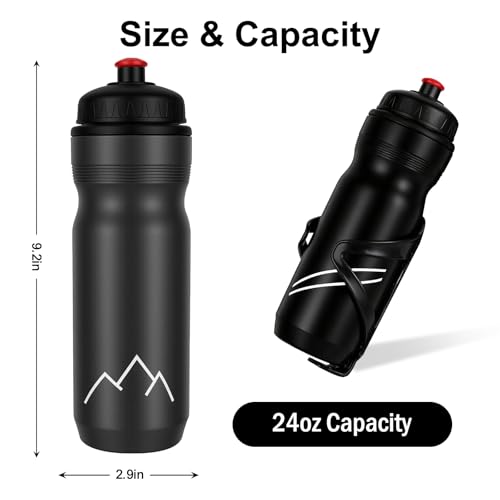 Botella de agua para bicicleta WoniuRush 24oz, libre de BPA, botella exprimible para ciclismo, carretera y montaña, tapa con boquilla a rosca antipérdida, gris miniatura 3