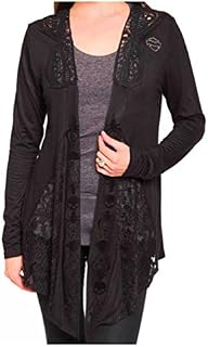 Harley-Davidson Women's Laced Beauty Rhinestone B&S Long Sleeve Cardigan, (L/XL) Black