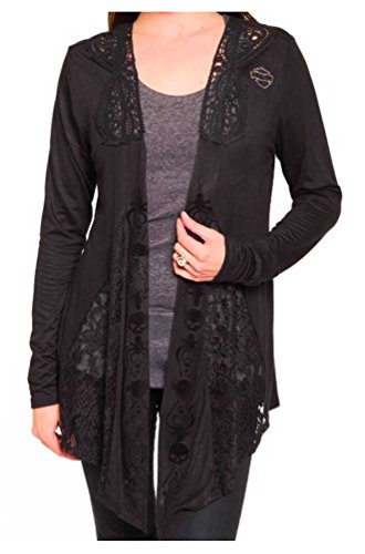Harley-Davidson Women's Laced Beauty Rhinestone B&S Long Sleeve Cardigan, (L/XL) Black