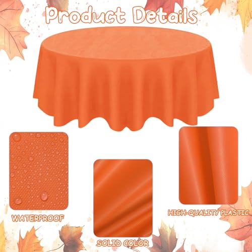 Image of 12 Pcs Fall Plastic Tablecloths Disposable Round Autumn Table Cover 84 Inch Waterproof Table Covers for Fall Harvest Thanksgiving Day Family Birthday Baby Shower Party Decorations