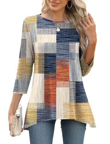 LOMON 3/4 Sleeve Tunic Tops for Women Loose Fit Dressy Casual Blouse Flowy Shirts to Wear with Leggings S-3XL
